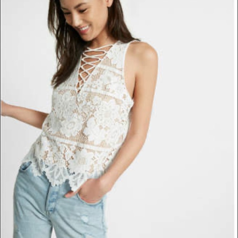Express Lace Up All-Over Lace Tank